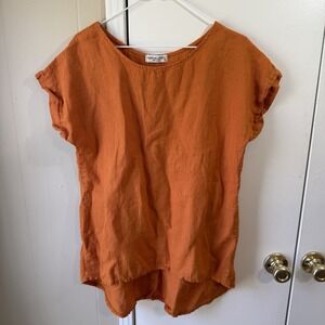 Terzo Millennio Womens Linen Orange Tunic S Italian Lagenlook Minamalist Coastal